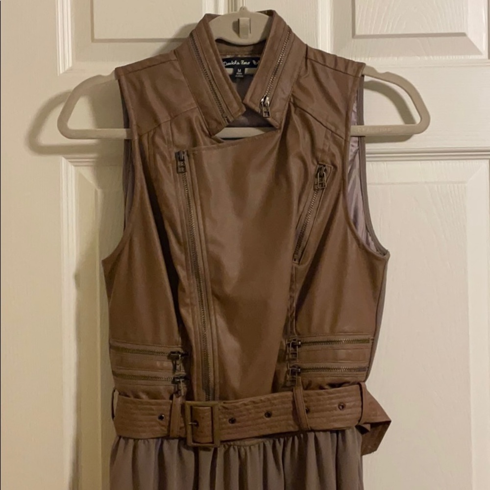 Leather/chiffon motto tank